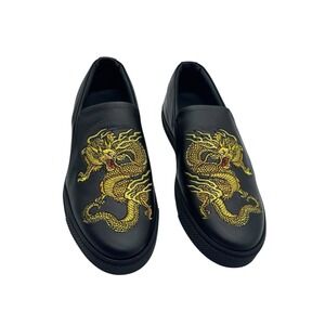 Versace Men's Black Embellished Leather Moccasins Slip On Loafers‎ Shoes